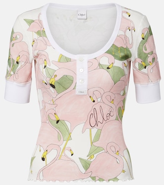 Printed cotton-blend Henley shirt | Chloé