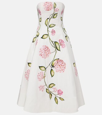 Floral cotton-blend poplin bustier gown | Oscar de la Renta