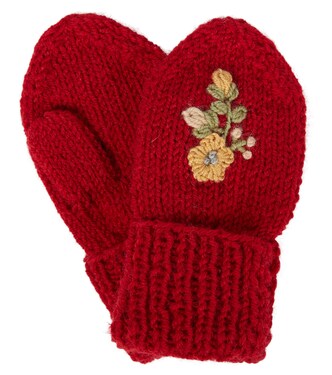 Petral embroidered wool-blend mittens | Caramel