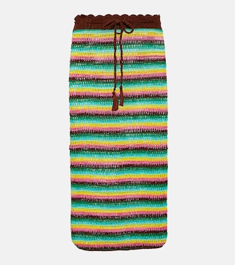 Striped crochet cotton midi skirt | Anna Kosturova