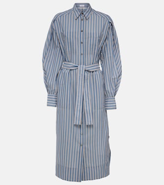 Striped cotton and silk shirt dress | Brunello Cucinelli