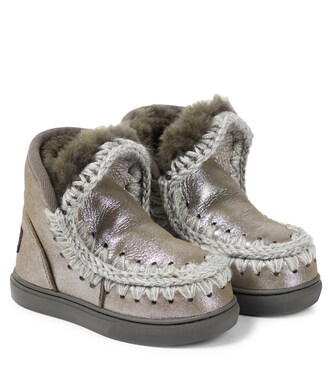 Shearling-lined glitter leather ankle boots | Mou Kids
