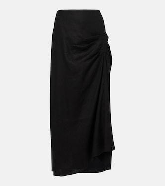 Dorian ruched linen-blend midi skirt | SIR