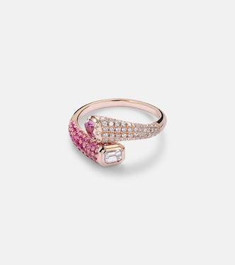 Mixed Bypass 18kt rose gold ring with diamonds and sapphires | Shay Jewelry