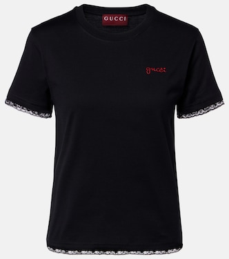 Embroidered lace-trimmed cotton jersey T-shirt | Gucci