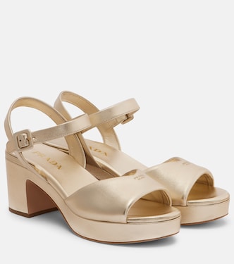 Metallic leather platform sandals | Prada