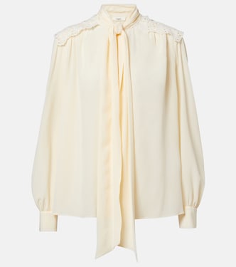 Lace-trimmed silk crêpe de chine blouse  | Chloé