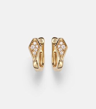 Knife Edge Kite 14kt gold huggie earrings with diamonds | Stone and Strand