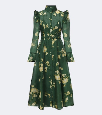 Katrina floral linen and silk midi dress | Leo Lin