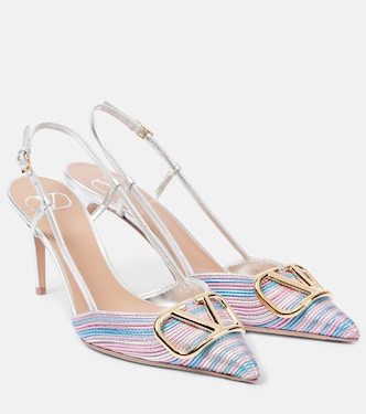 Slingback-Pumps VLogo Signature 80 aus Metallic-Leder | Valentino Garavani