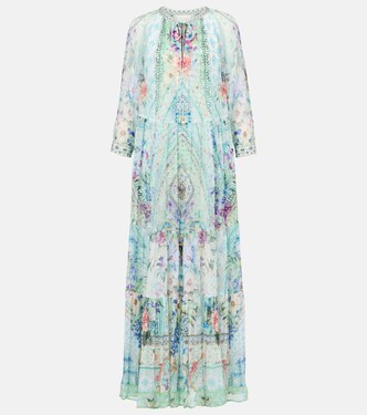 Robe longue imprimée en soie à cristaux | Camilla