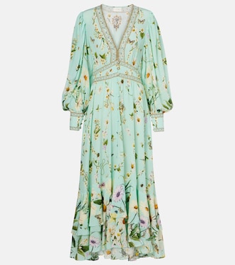 Robe longue Floral Freefall en soie à ornements | Camilla