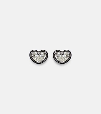 Heartbeats 18kt white gold and enamel earrings with diamonds | Kamyen