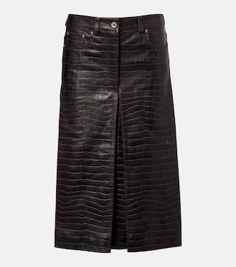Pleated croc-effect leather midi skirt | Rabanne