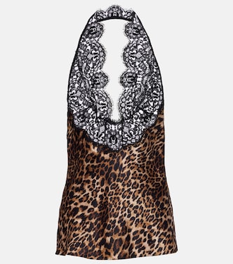 Top Teo de satén de seda estampado con encaje | Nili Lotan