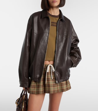 Leather blouson jacket in brown - Miu Miu | Mytheresa