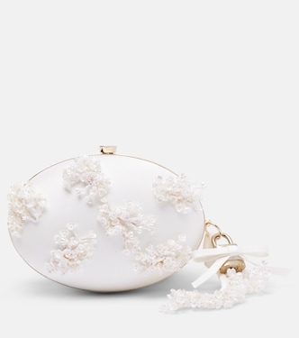Oval Small embellished satin clutch | Self-Portrait