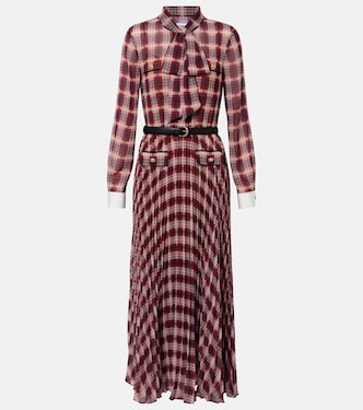 Belted checked chiffon midi dress | Self-Portrait