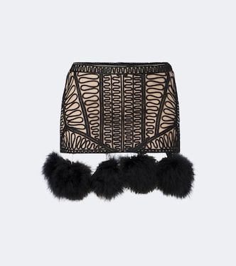 Embroidered feather-trimmed mesh miniskirt | The Attico