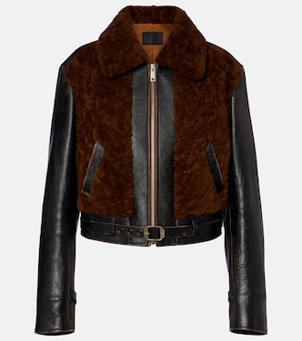 Belted shearling-trimmed leather jacket | Prada