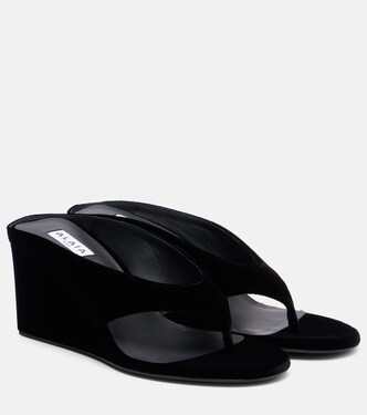 Velvet wedge thong sandals | Alaïa