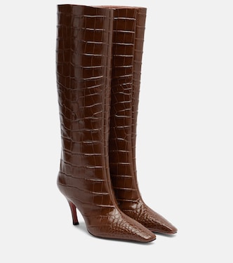 Mona croc-effect leather knee-high boots | Amina Muaddi