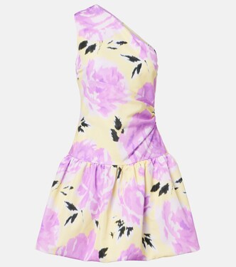Floral gathered one-shoulder faille minidress | Patou