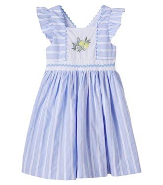 Embroidered striped cotton poplin dress | Patachou