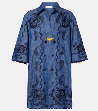 Vestido corto de chambray de algodón bordado | Zimmermann