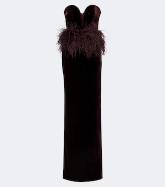 Feather-trimmed velvet bustier gown | The New Arrivals Ilkyaz Ozel