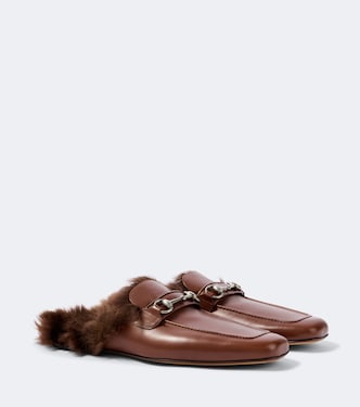 Horsebit shearling-lined leather mules | Gucci