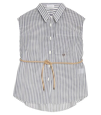 Cotton and silk-blend striped shirt | Brunello Cucinelli Kids