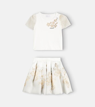 Set top et jupe Mikado en coton mélangé | Monnalisa