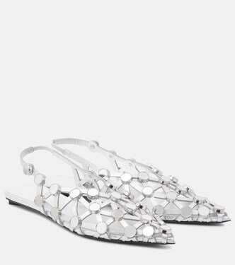 Verzierte Slingback-Ballerinas Grid aus Metallic-Leder | The Attico