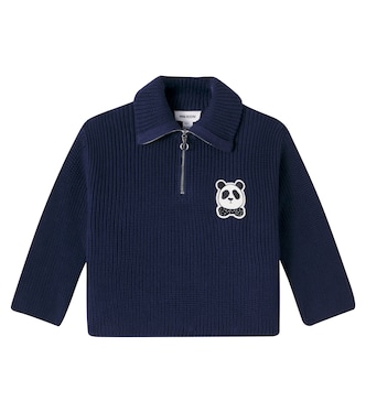 Panda cotton half-zip sweater | Mini Rodini