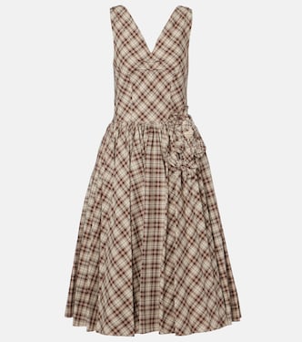 Checked cotton poplin midi dress | Prada