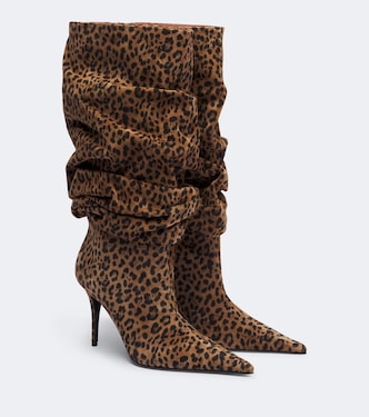 Anok leopard-print suede knee-high boots | Amina Muaddi