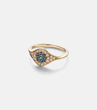 Cats Eye 18kt gold ring with diamonds, sapphires and tsavorite | Ileana Makri
