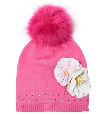 Floral-appliqué knit beanie | Monnalisa