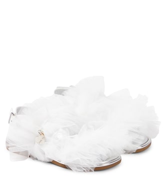 Appliqué tulle and leather sandals | Monnalisa