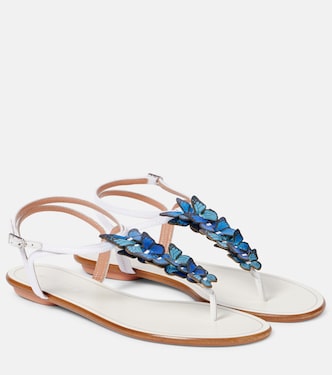 Papillon leather-trimmed canvas sandals | Aquazzura