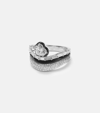 Anello Art Deco Heart in oro bianco 18kt con diamanti | Kamyen