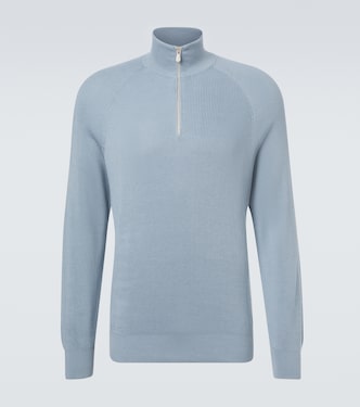 Jersey acanalado de algodón con cremallera parcial | Brunello Cucinelli