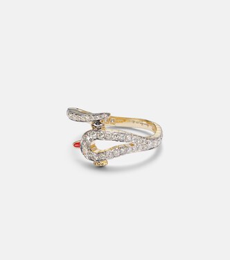 Ring Python aus 9kt Gelbgold (375/1000) mit Emaille und Diamanten | Yvonne Léon