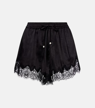 Lace-trimmed satin shorts | Self-Portrait