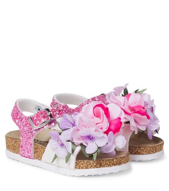 Floral-appliqué glitter sandals | Monnalisa