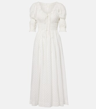 Ischia gathered polka-dot cotton midi dress | Dôen