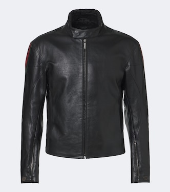 Web Stripe leather biker jacket | Gucci