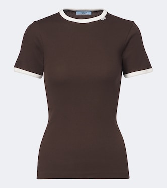 Ribbed-knit cotton T-shirt | Prada