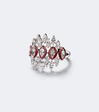 Tiara 18kt white gold and enamel pinky ring with diamonds | Kamyen